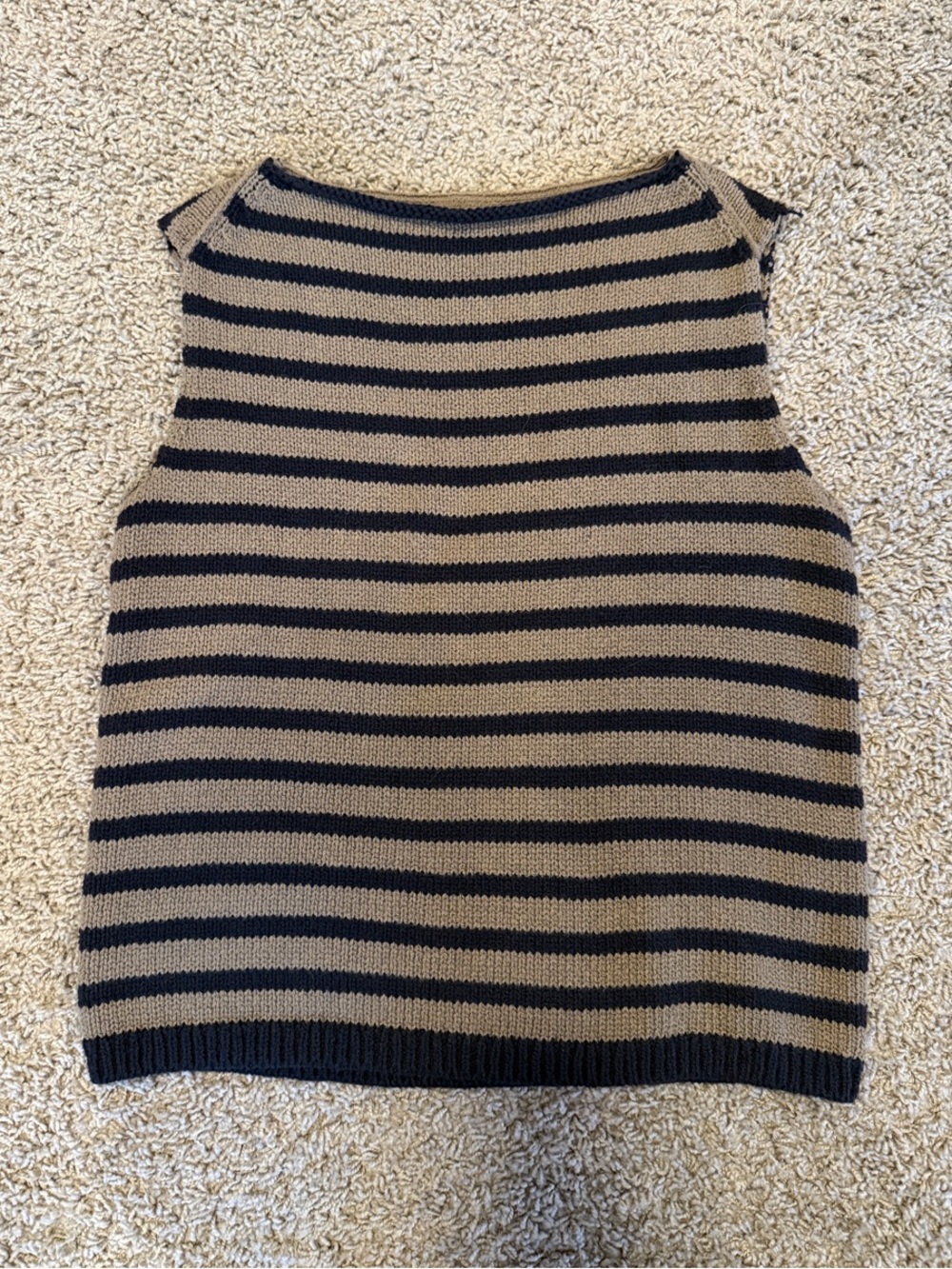 Vince Black and Green Striped Knit Sleeveless Sweater